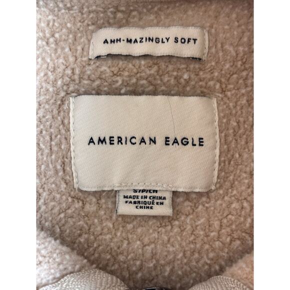 American Eagle Cropped Sweatshirt Women's Size Small Beige Quarter Zip - Picture 2 of 7